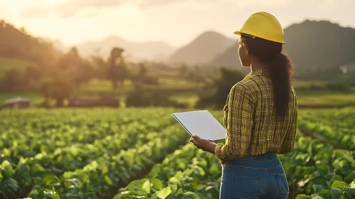 Female Farmer Inspecting Field