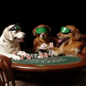 Canine Poker Night with Green Visors