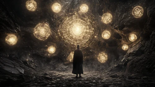 Magical Cave with Glowing Orbs