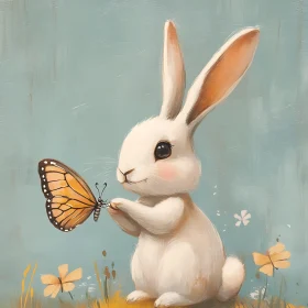 Rabbit and Butterfly Illustration for Nursery