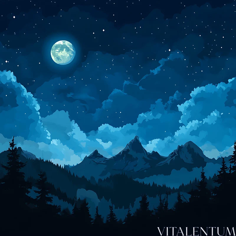 Night Sky Over Mountain Peaks AI Image