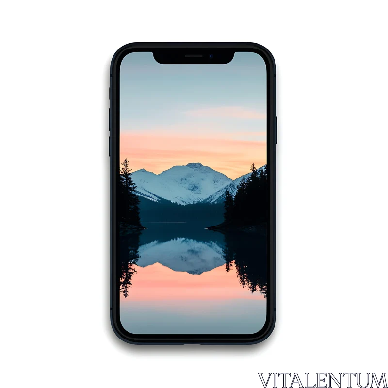 Scenic Mountain Reflection on Phone Display AI Image