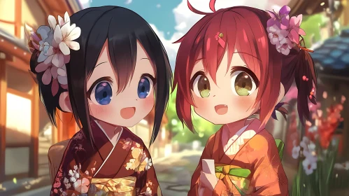 Cute Anime Characters in Traditional Attire