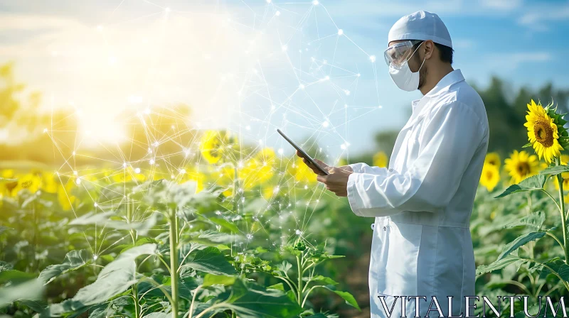 AI ART Scientist Analyzing Sunflower Crop Data