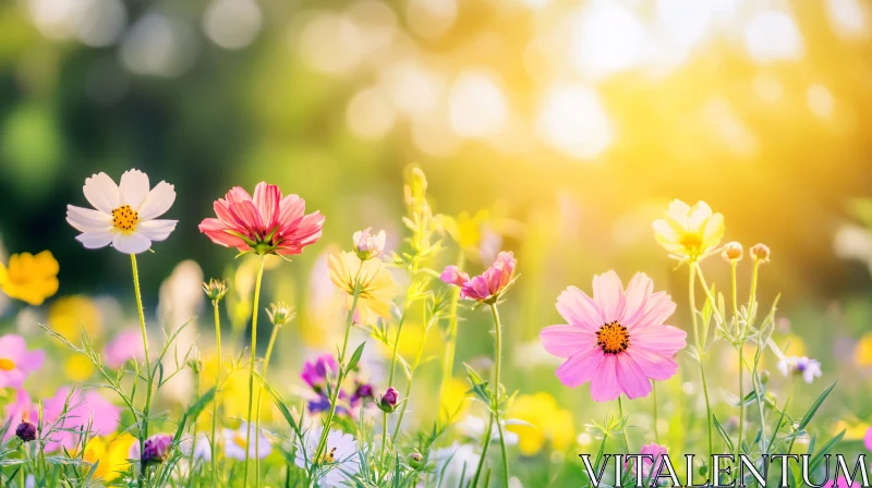 Sunlit Garden of Blooming Flowers AI Image