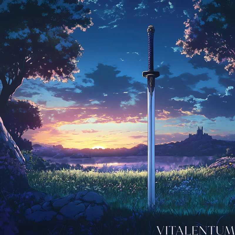 Twilight Sword Landscape AI Image