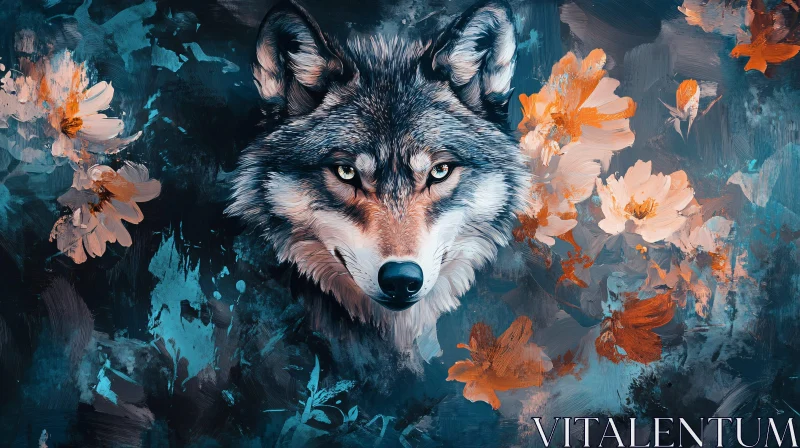 Floral Wolf Art AI Image