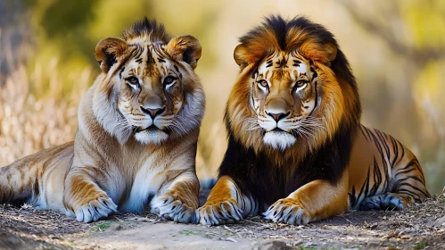 Two Striped Lions in Natural Habitat