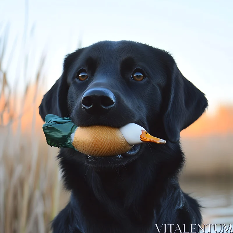 AI ART Labrador Retriever with Duck Toy in Natural Setting