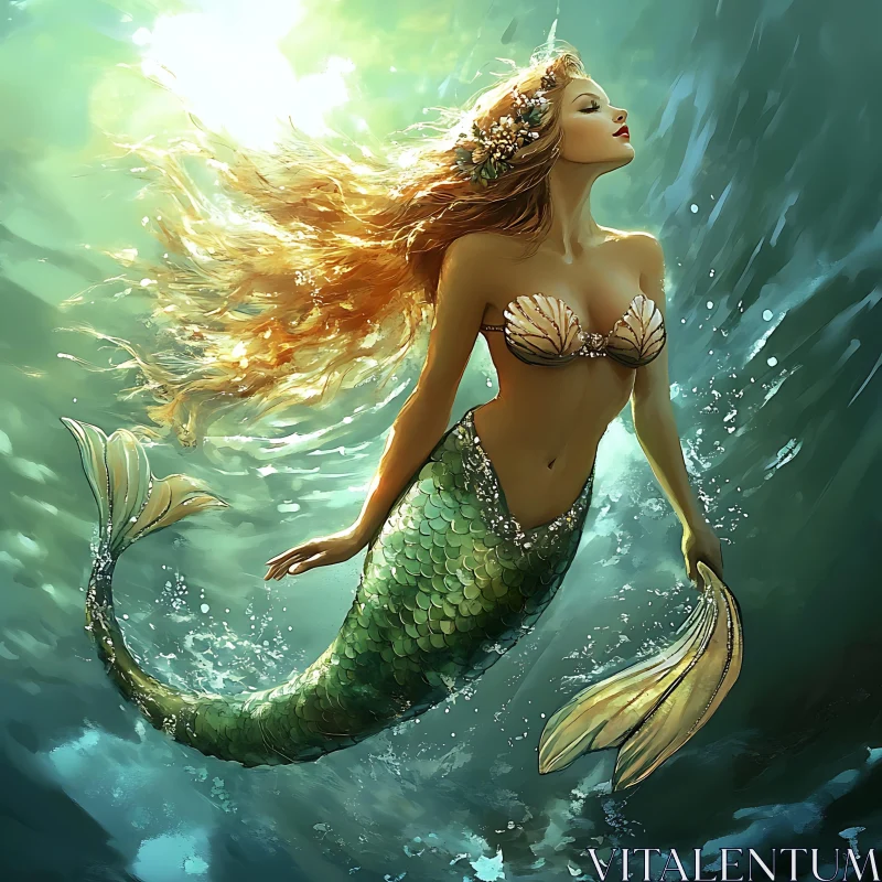 AI ART Aquatic Mermaid in Ocean Depths