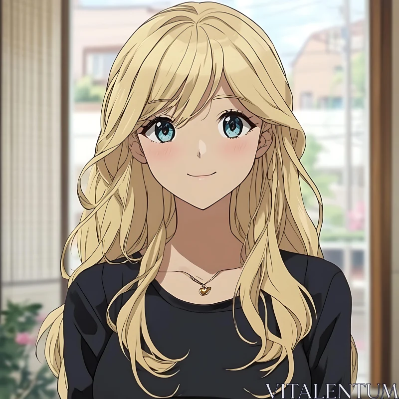 AI ART Anime Character with Blonde Hair and Black Shirt