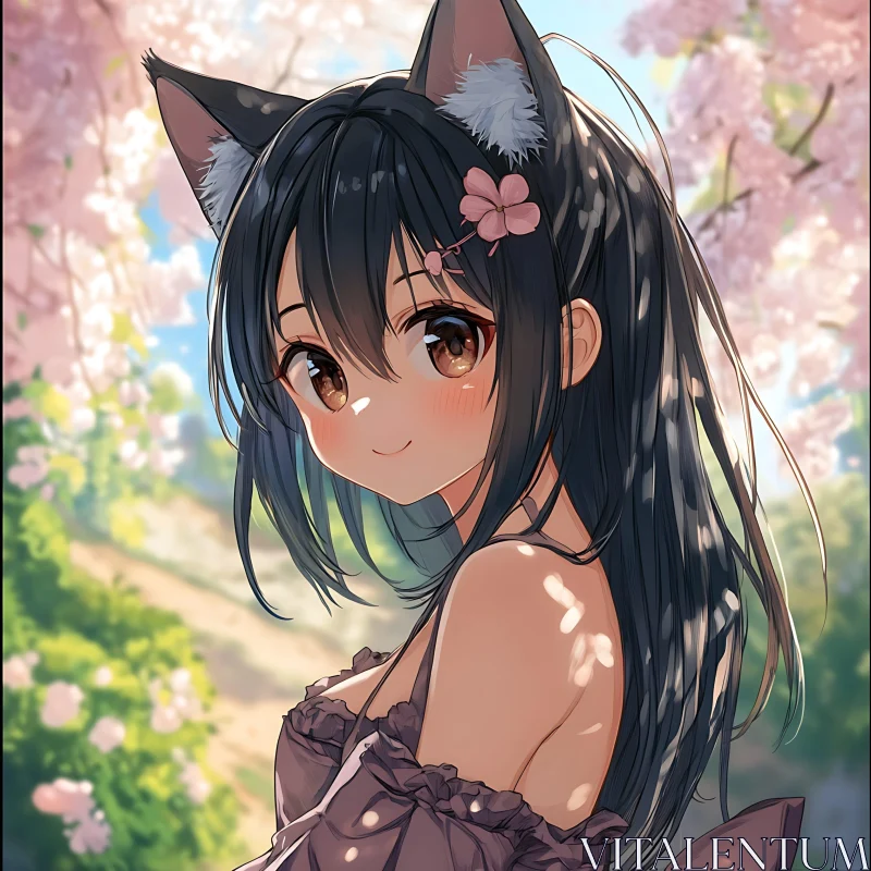 Springtime Anime Cat Girl AI Image