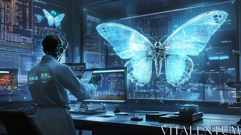 AI ART Cyborg Scientist and Digital Butterfly