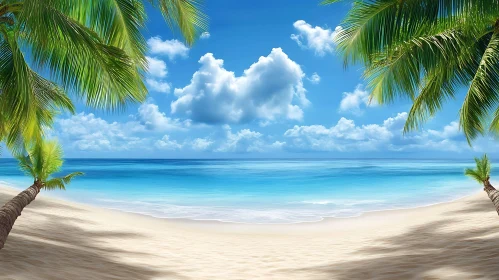 Tropical Beach Scene with Blue Sky