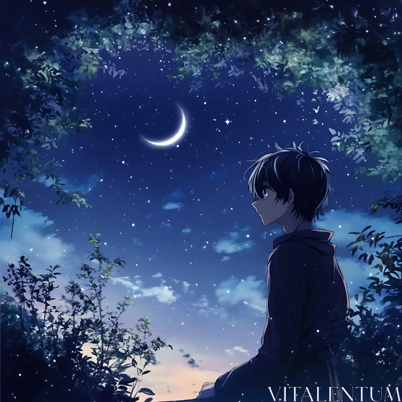 Tranquil Anime Art of Moonlit Night AI Image