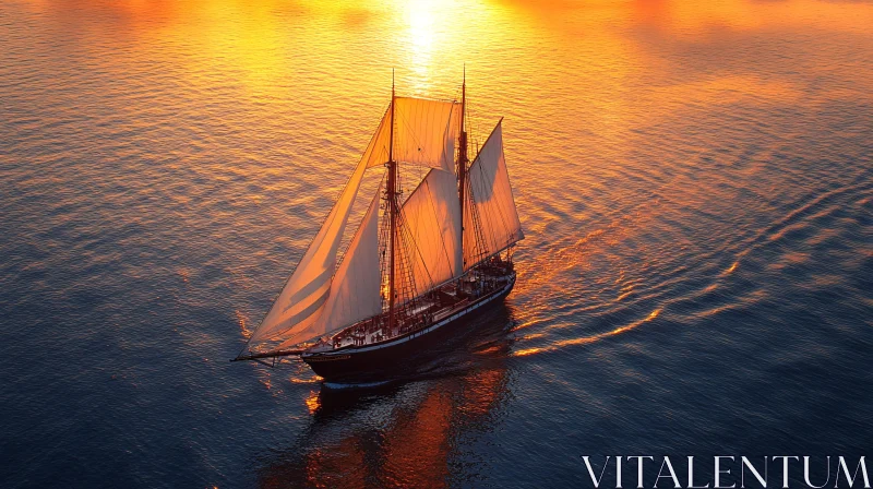 Tranquil Sunset Cruise in a Sailboat AI Image