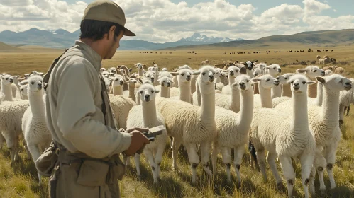 Alpacas grazing in a sunny field