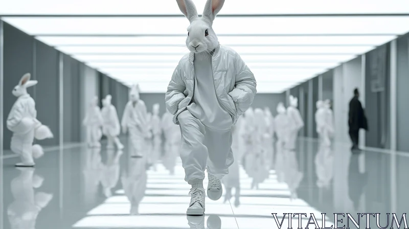 Surreal Rabbit Fashion Scene AI Image