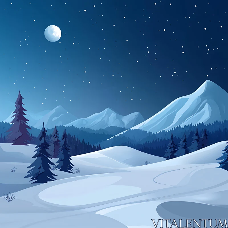 AI ART Snowy Mountain Scene at Night