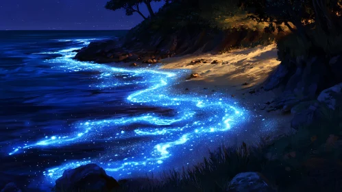 Nocturnal Bioluminescence on Coastal Beach