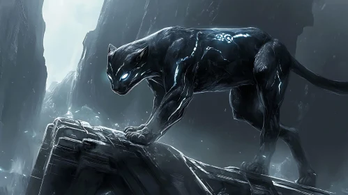 Panther with Glowing Eyes on Stone