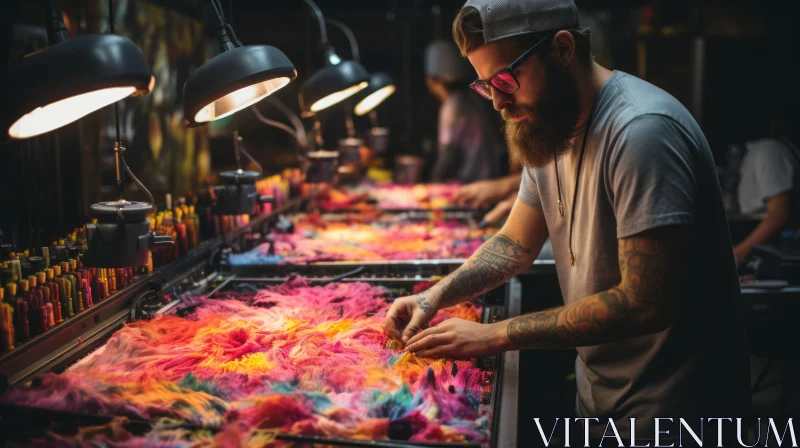 Artisan Weaving Colorful Felt Creations in a Luminous Studio AI Image