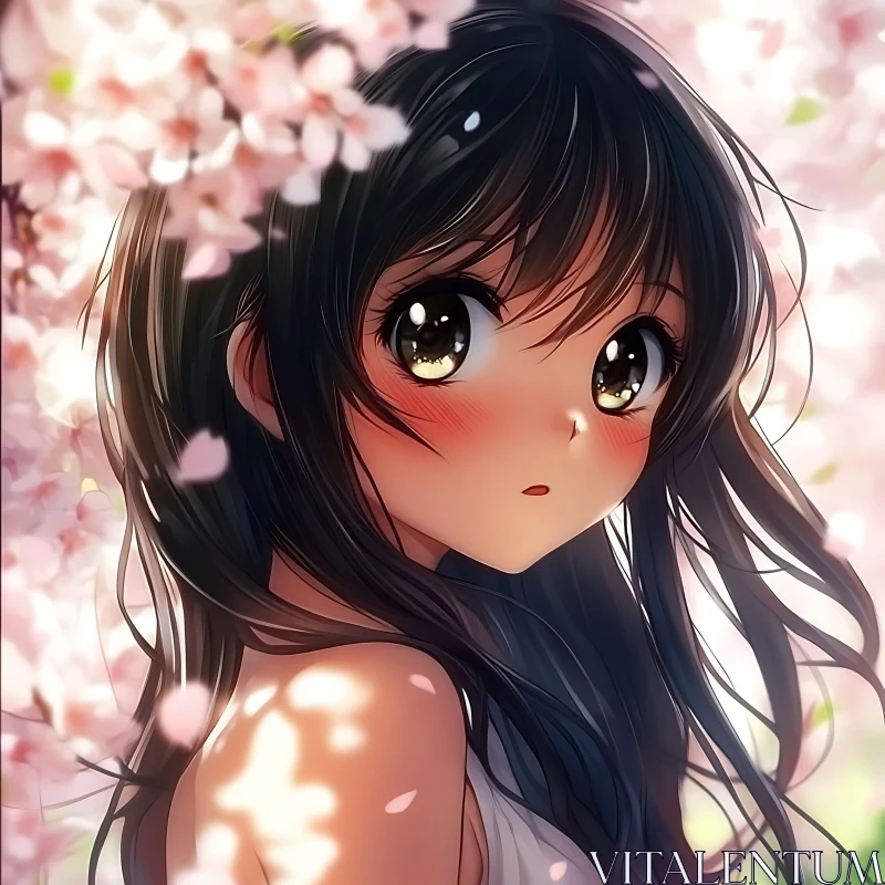 Anime Girl in a Dreamlike Cherry Blossom Setting AI Image