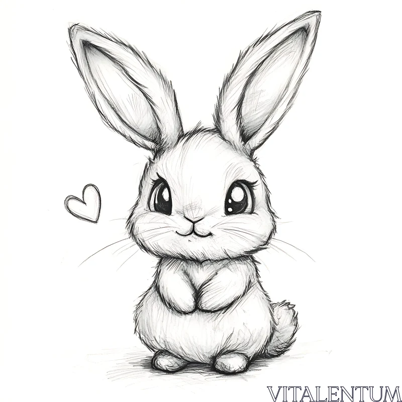 Pencil Drawing of a Cute Bunny AI Image