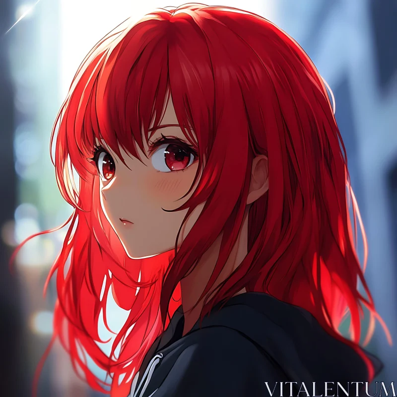 Expressive Anime Girl with Red Hair AI Image