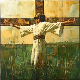 Religious painting man in field
