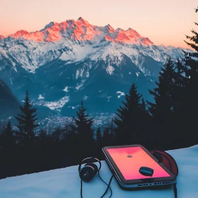 Alpine Dawn with Phone and Headphones