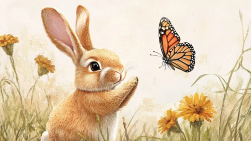 Whimsical Bunny with Butterfly