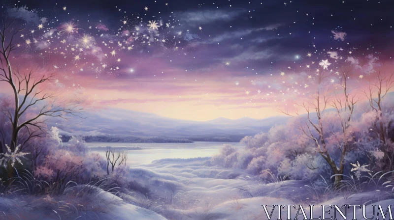 AI ART Snowy Winter Wonderland Under a Starry Dawn