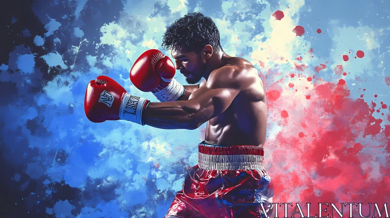 Intense Boxer in Red Gloves AI Generated Image AI Image