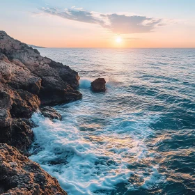 Coastal Sunset with Crashing Waves