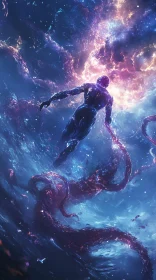 Cosmic Ascension of Humanoid Amidst Tentacles