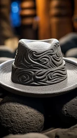 Intricate Leather Hat with Swirl Design | Organic Stone Carvings