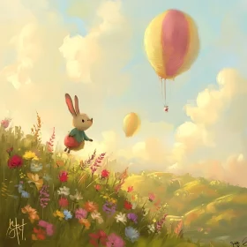 Floating Rabbit Above Flowers