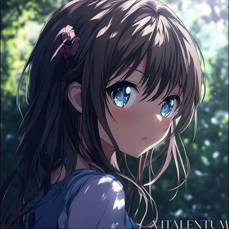 AI ART Wistful Anime Girl with Expressive Blue Eyes