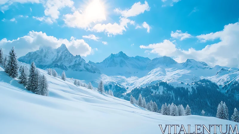 Winter Mountain Landscape with Snowy Peaks AI Image