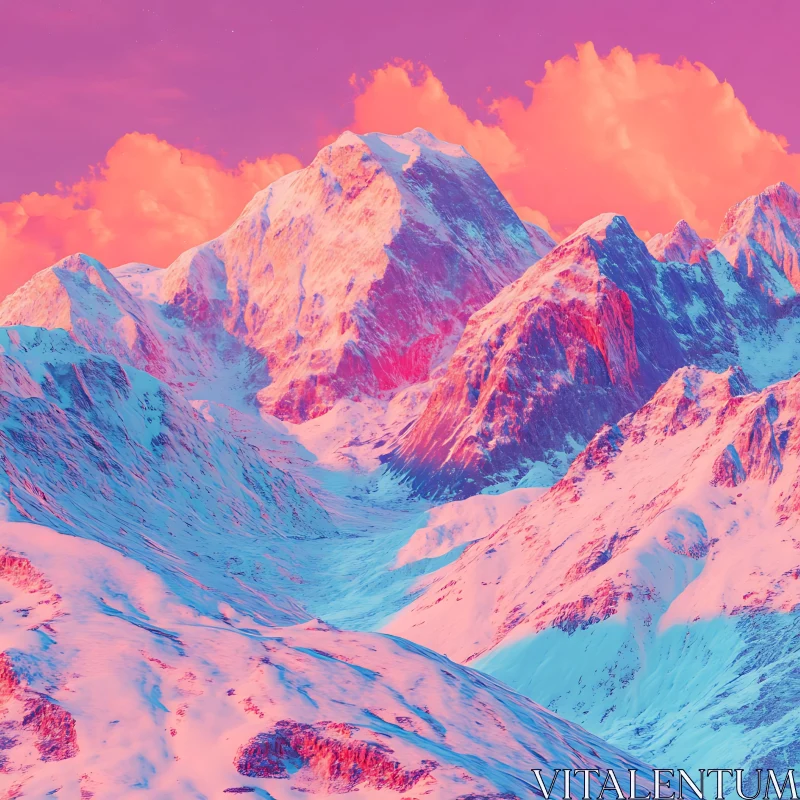 Serene Mountain Range with Colorful Sky AI Image