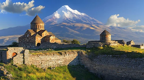 Historical Church with Mountain Scenery