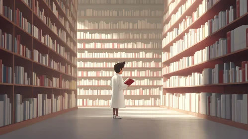 Boy Reading Book in Library