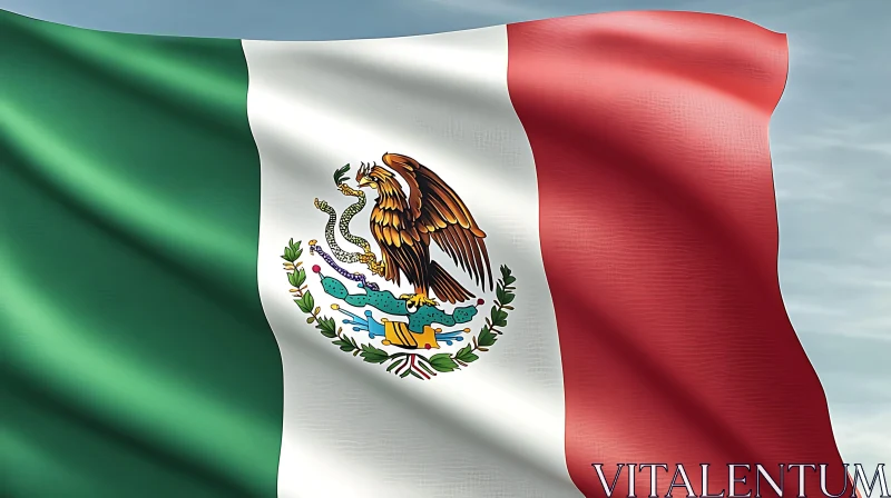 Mexican Flag Fluttering in the Wind AI Image