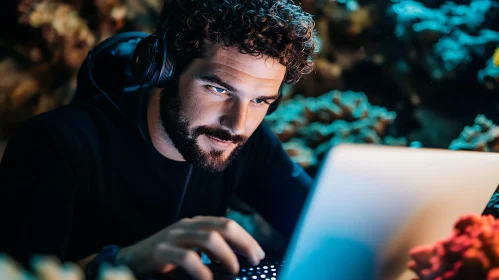 Bearded Man with Laptop