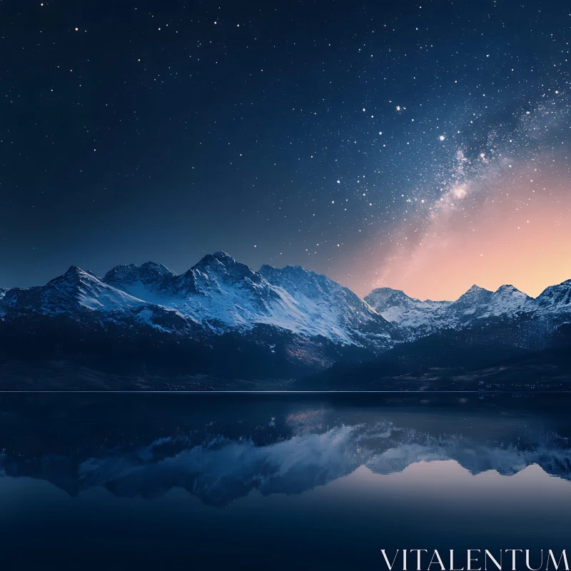 AI ART Starlit Mountain Lake Reflection