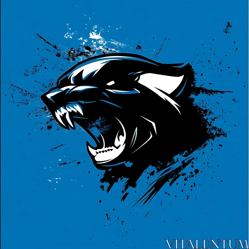 Stylized Panther Artwork on Blue AI Image