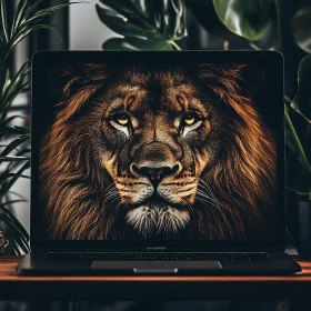 Majestic Lion on Computer Screen