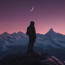 Lone Hiker and Mountain Scenery