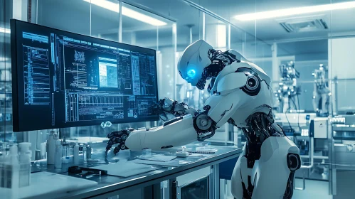 AI Robot Working in Advanced Laboratory